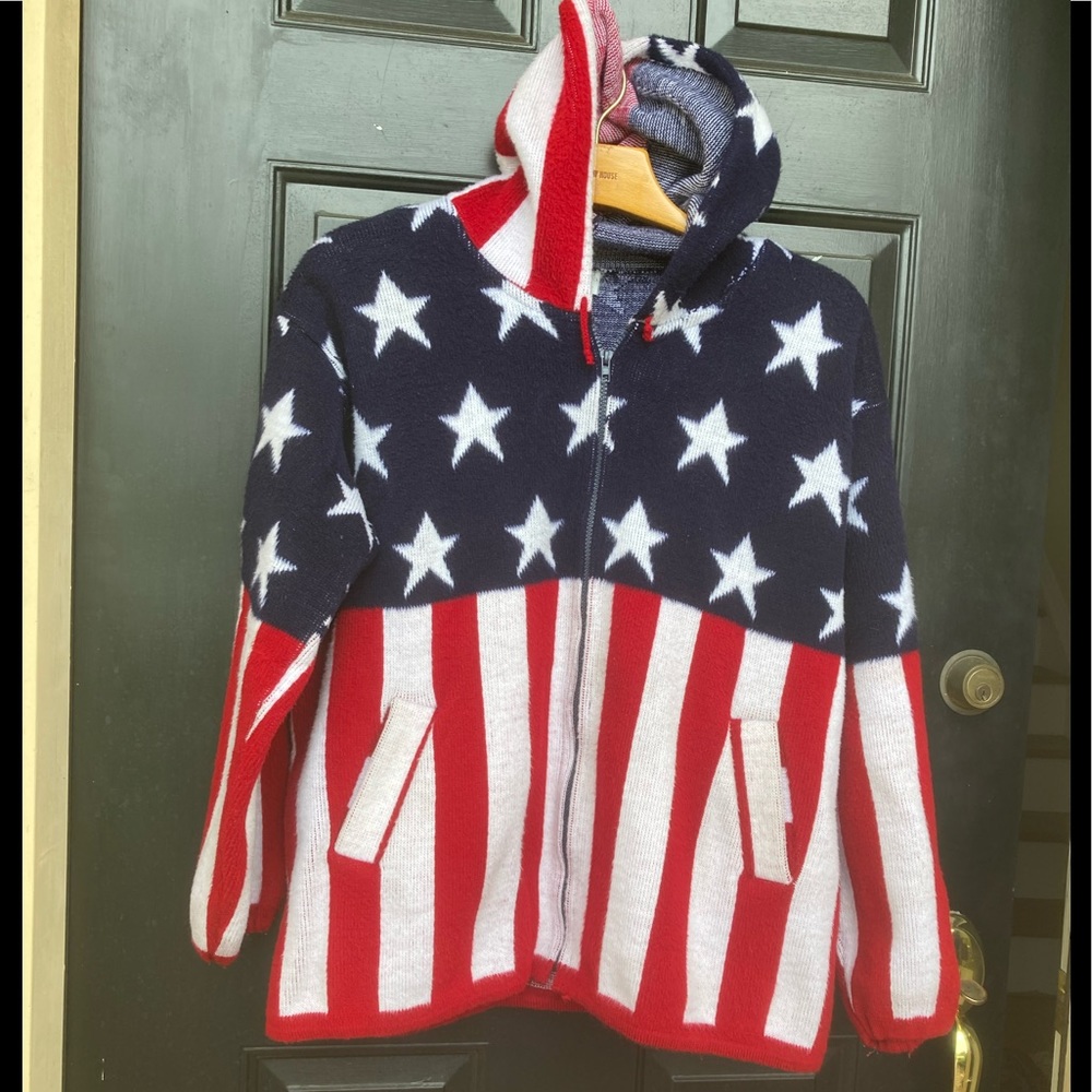 Artesanias Tuntaquimba US Flag Theme Full Zip Wool Jacket  Size L